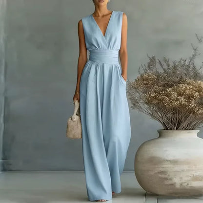 Aurelia Damen Jumpsuit mit Taillengürtel | Eleganter Ärmelloser Overall mit Weitem Bein