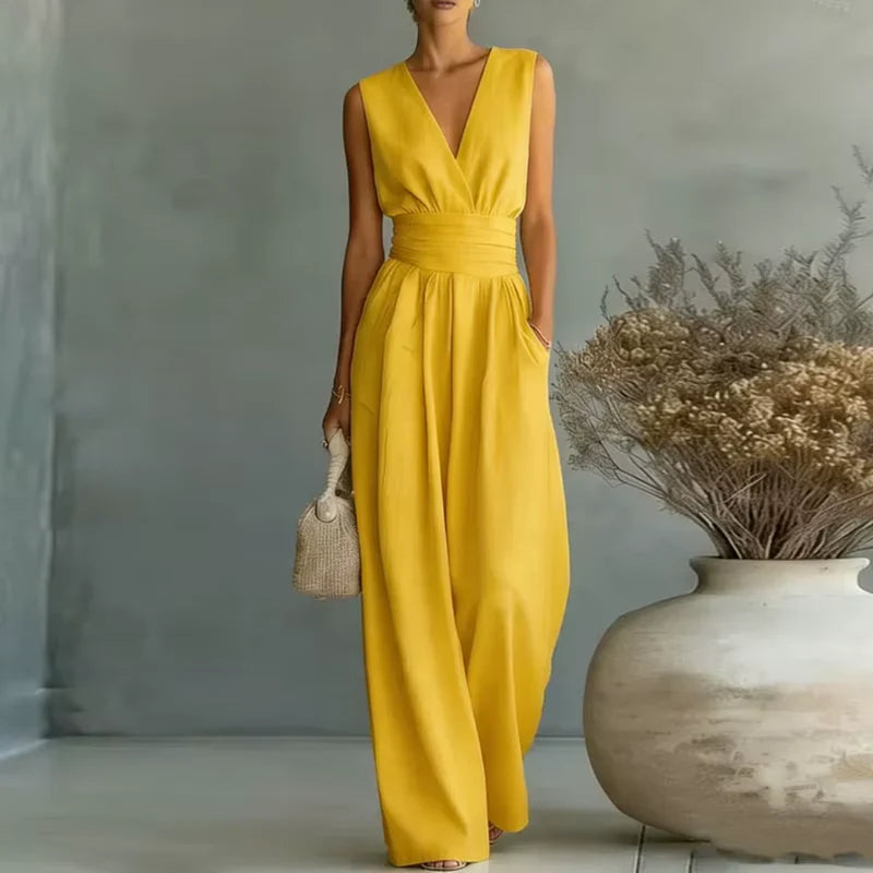 Aurelia Damen Jumpsuit mit Taillengürtel | Eleganter Ärmelloser Overall mit Weitem Bein