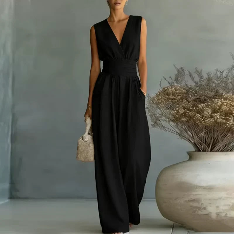 Aurelia Damen Jumpsuit mit Taillengürtel | Eleganter Ärmelloser Overall mit Weitem Bein