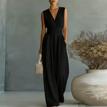 Aurelia Damen Jumpsuit mit Taillengürtel | Eleganter Ärmelloser Overall mit Weitem Bein