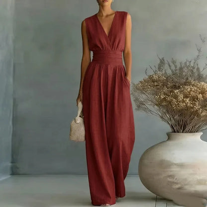 Aurelia Damen Jumpsuit mit Taillengürtel | Eleganter Ärmelloser Overall mit Weitem Bein