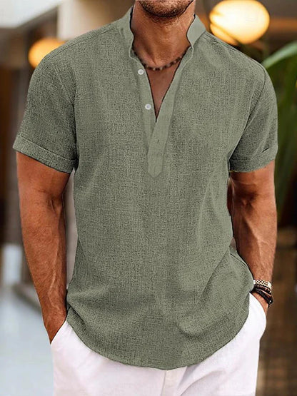 Caspian Herren Leinen Henley Shirt | Atmungsaktives Sommerhemd mit Knopfleiste