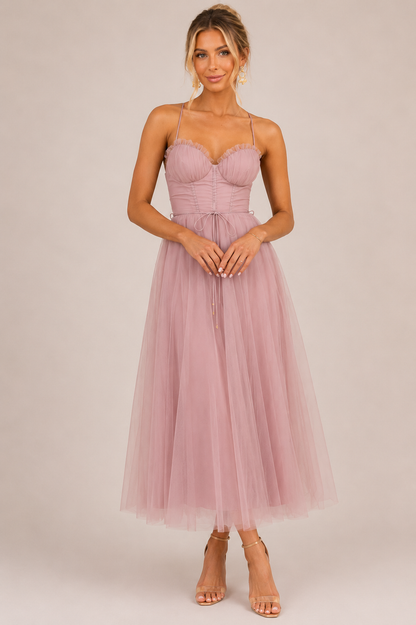Elysienne Damen Midikleid mit Korsagenoberteil | Elegantes Ärmelloses Fit & Flare Kleid