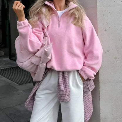 Liora Damen Fleece-Pullover mit halbem Reißverschluss in Rosa