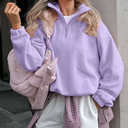 Liora Fleece-Pullover Magenta – getragen im Alltag