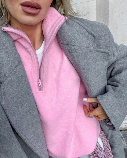 Liora Fleece-Pullover Magenta – Detailansicht Reißverschluss