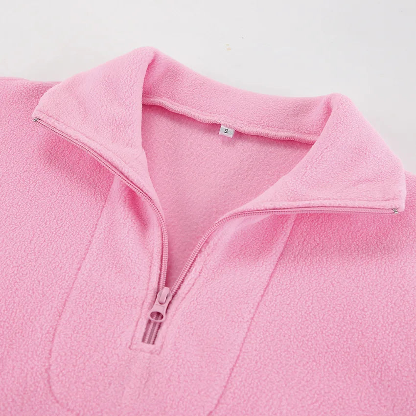 Damen Fleece-Pullover in Lila mit langen elastischen Ärmelbündchen