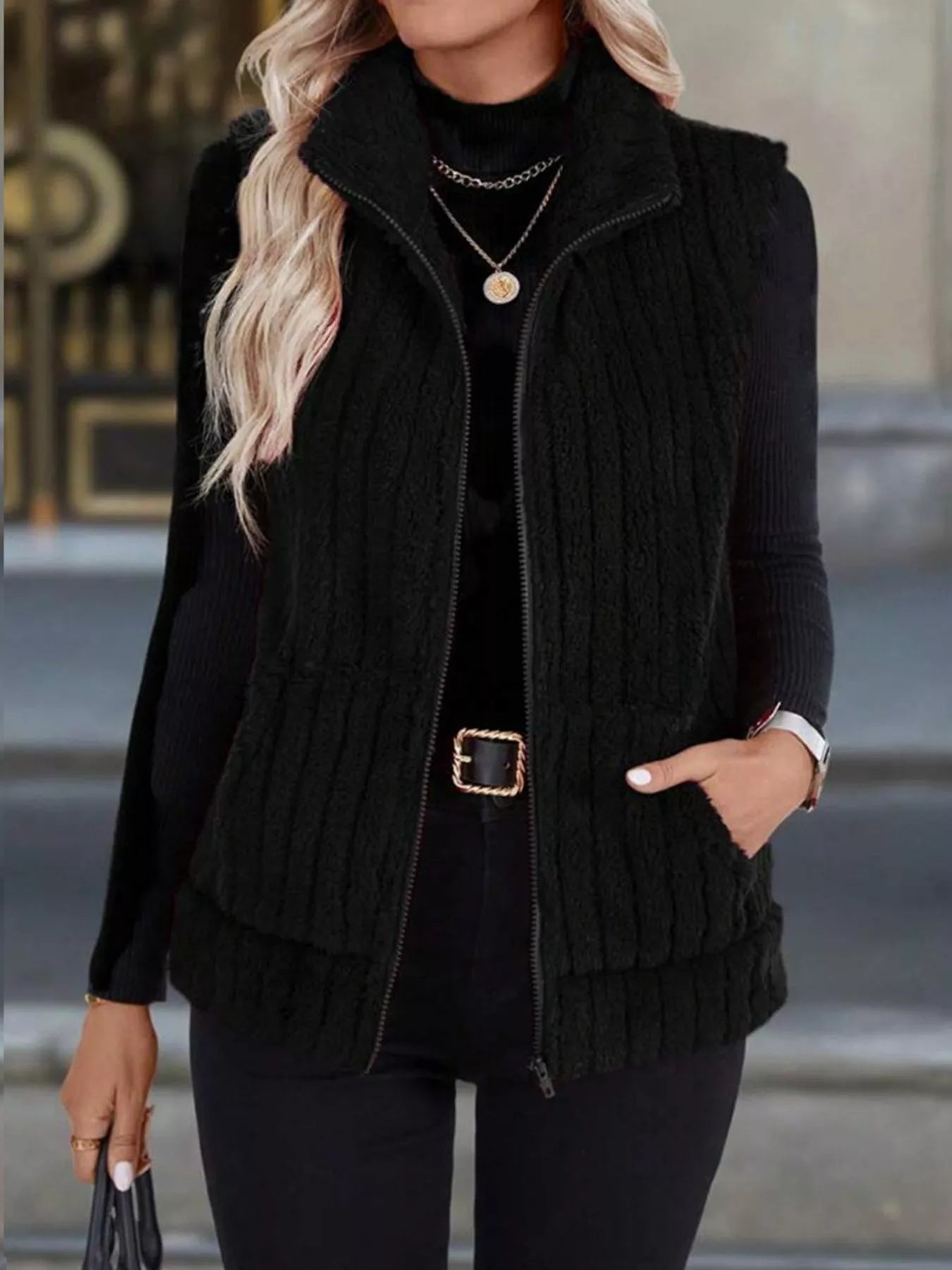Damen Fleece-Reißverschlussweste in Schwarz – Große Größen