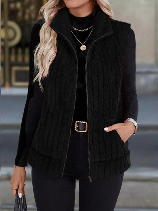 Damen Fleece-Reißverschlussweste in Schwarz – Große Größen