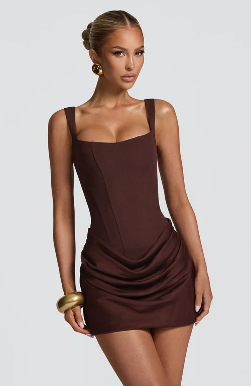 Rosavie Damen Mini Kleid mit Raffung | Elegantes V-Ausschnitt Cocktailkleid