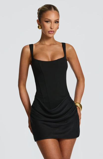 Rosavie Damen Mini Kleid mit Raffung | Elegantes V-Ausschnitt Cocktailkleid