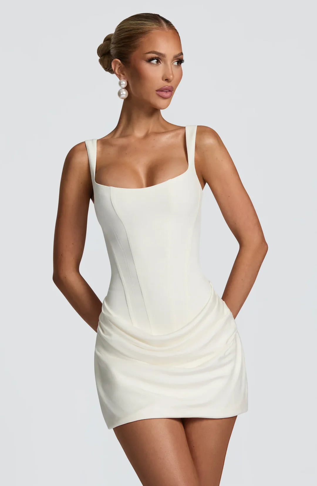Rosavie Damen Mini Kleid mit Raffung | Elegantes V-Ausschnitt Cocktailkleid