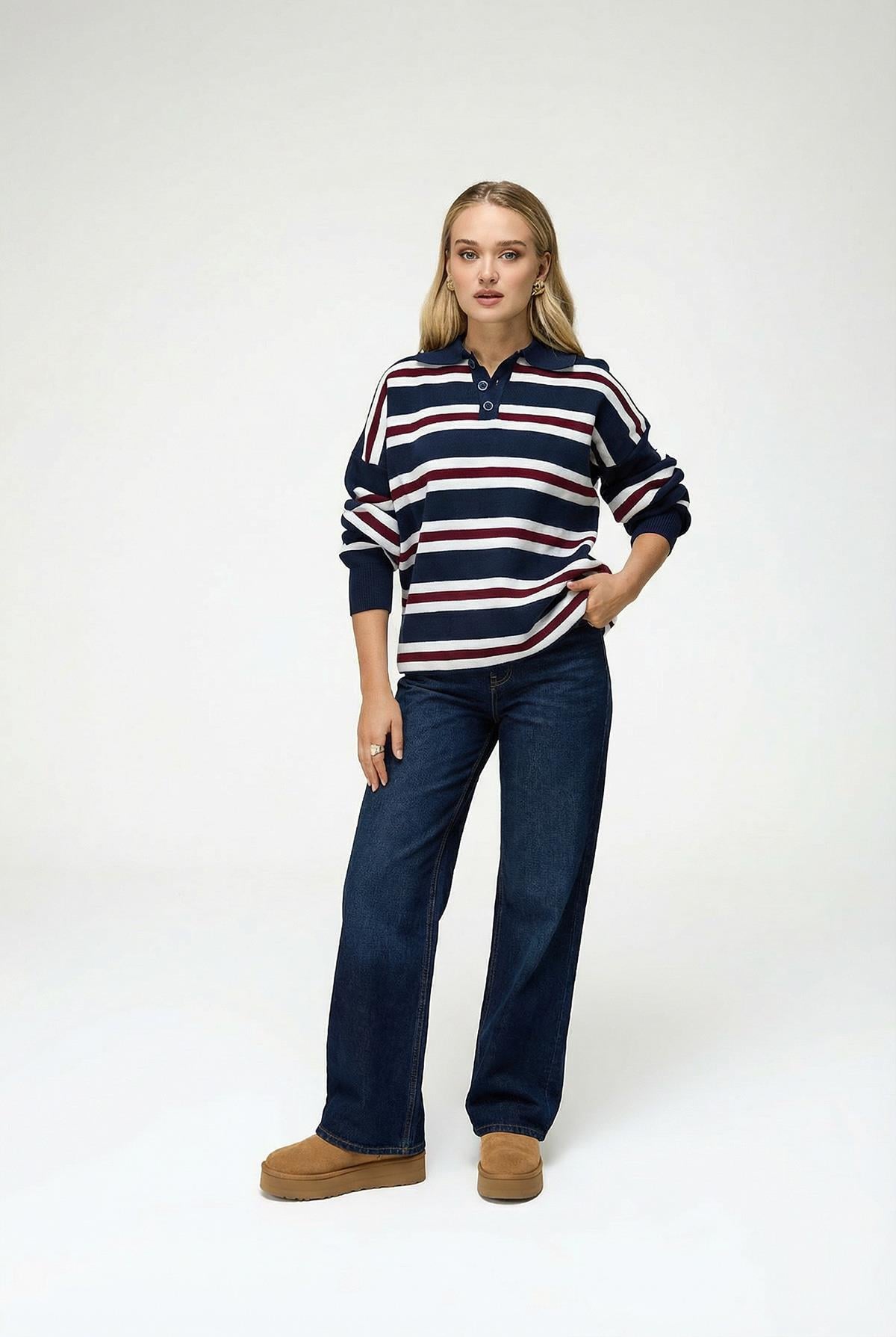 Dalla Damen Strickpullover Vorderansicht klassisches Streifendesign