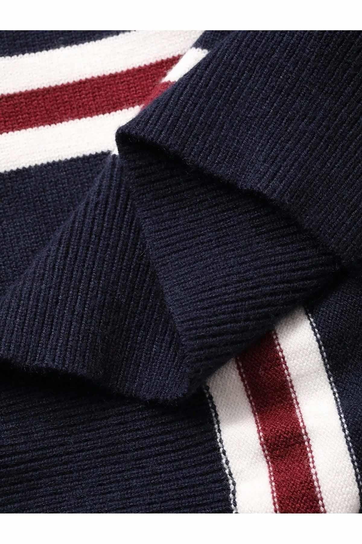 Rückenansicht Dalla Damen gestreifter Strickpullover Marineblau
