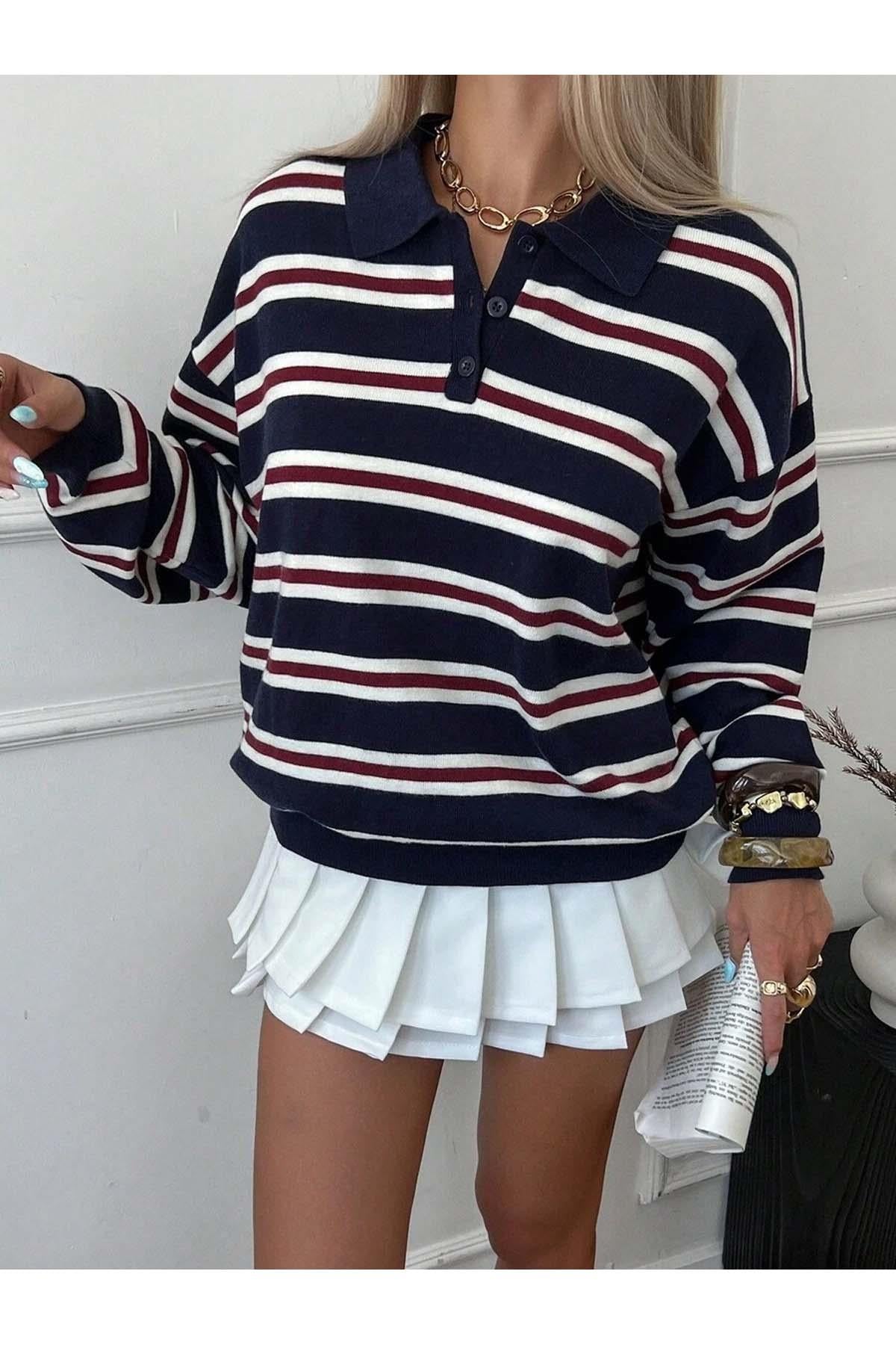 Dalla Polo-Pullover Damen Knopfleiste Detail Nahaufnahme
