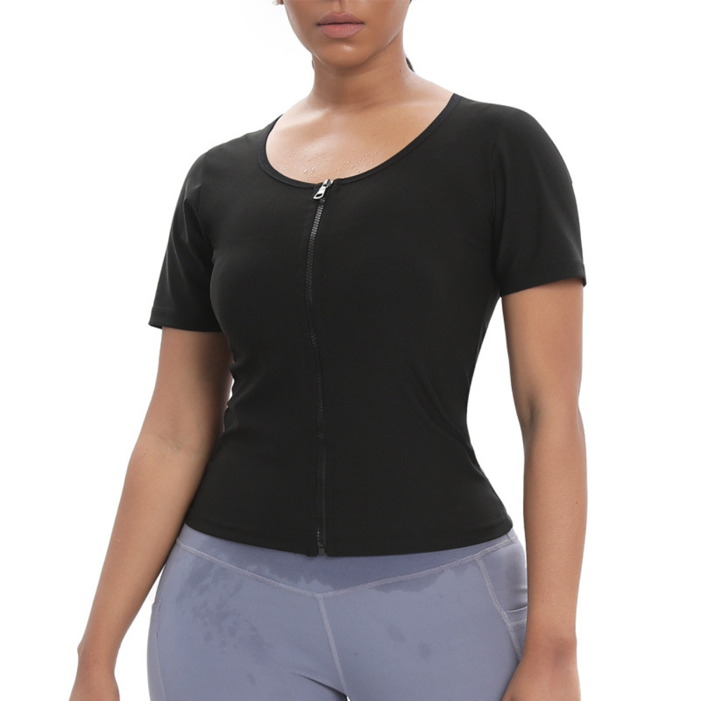 Nahaufnahme des atmungsaktiven Stoffs des Damen Kompressions-Shirts