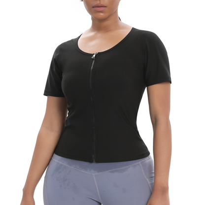 Nahaufnahme des atmungsaktiven Stoffs des Damen Kompressions-Shirts