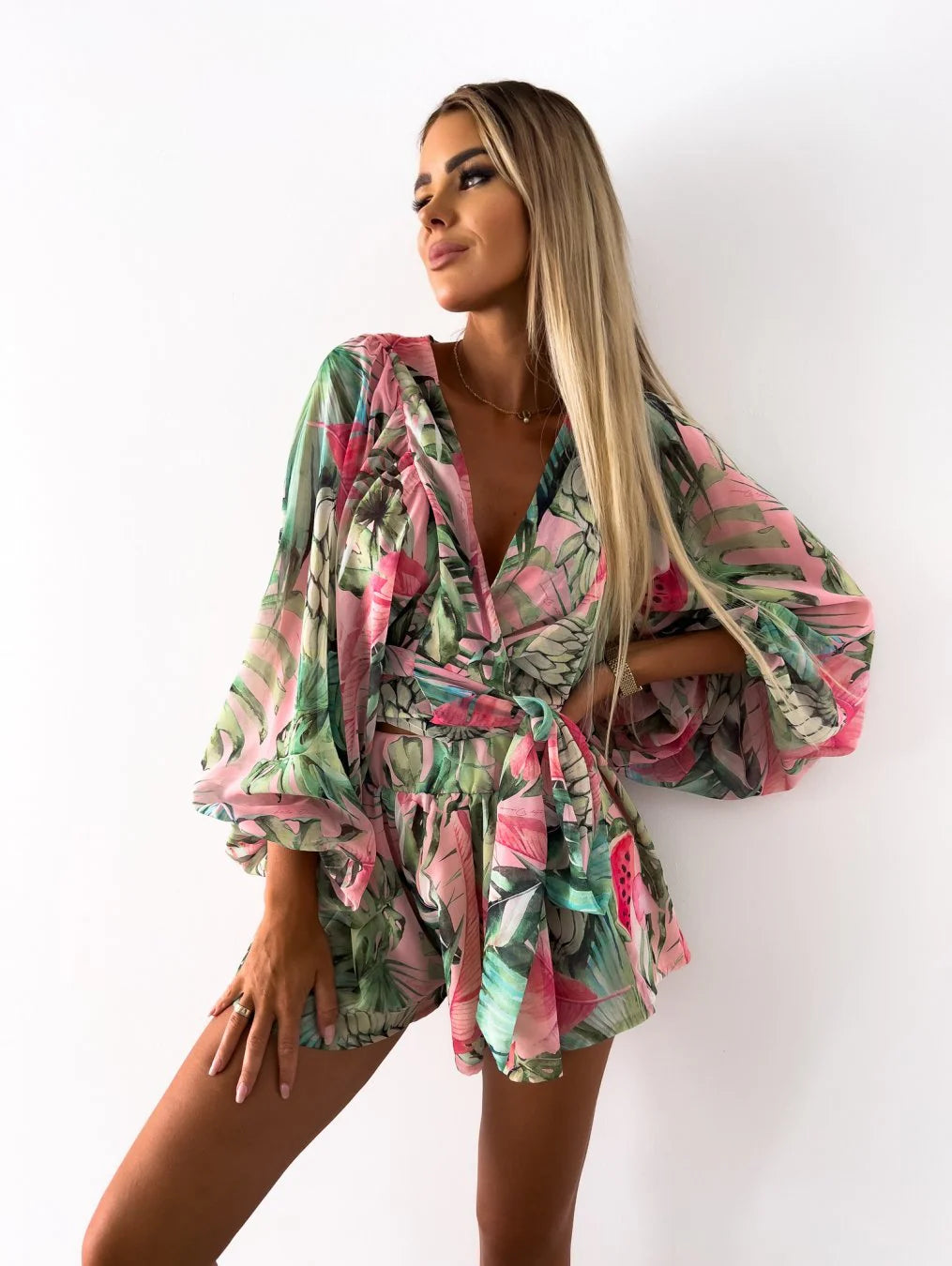 Lunessa Damen Wickeltop & Shorts Set | Leichtes Zweiteiliges Sommer Outfit