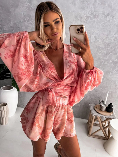Lunessa Damen Wickeltop & Shorts Set | Leichtes Zweiteiliges Sommer Outfit