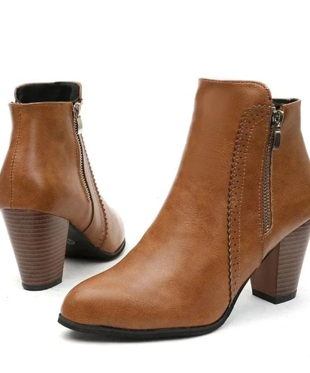 Leder-Stiefeletten für Damen in Schwarz und Cognac – Vergleichsansicht beider Farben