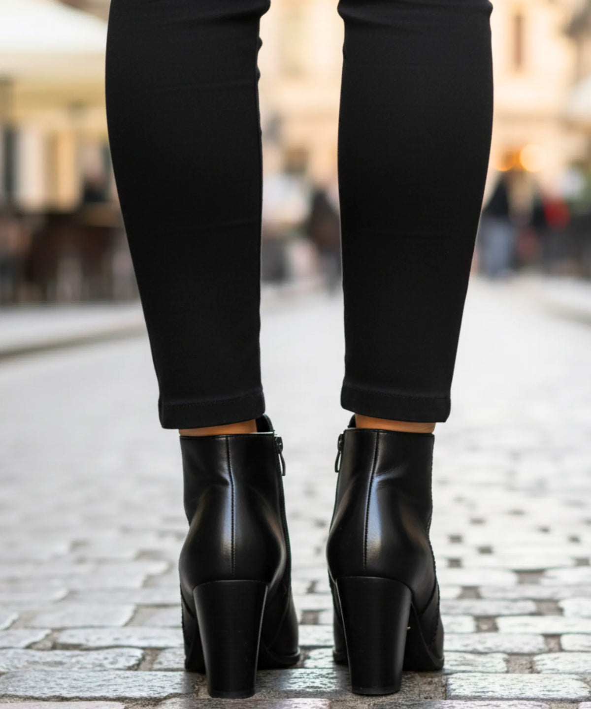 Stiefeletten mit seitlichem Reißverschluss und poliertem Zugband in Schwarz