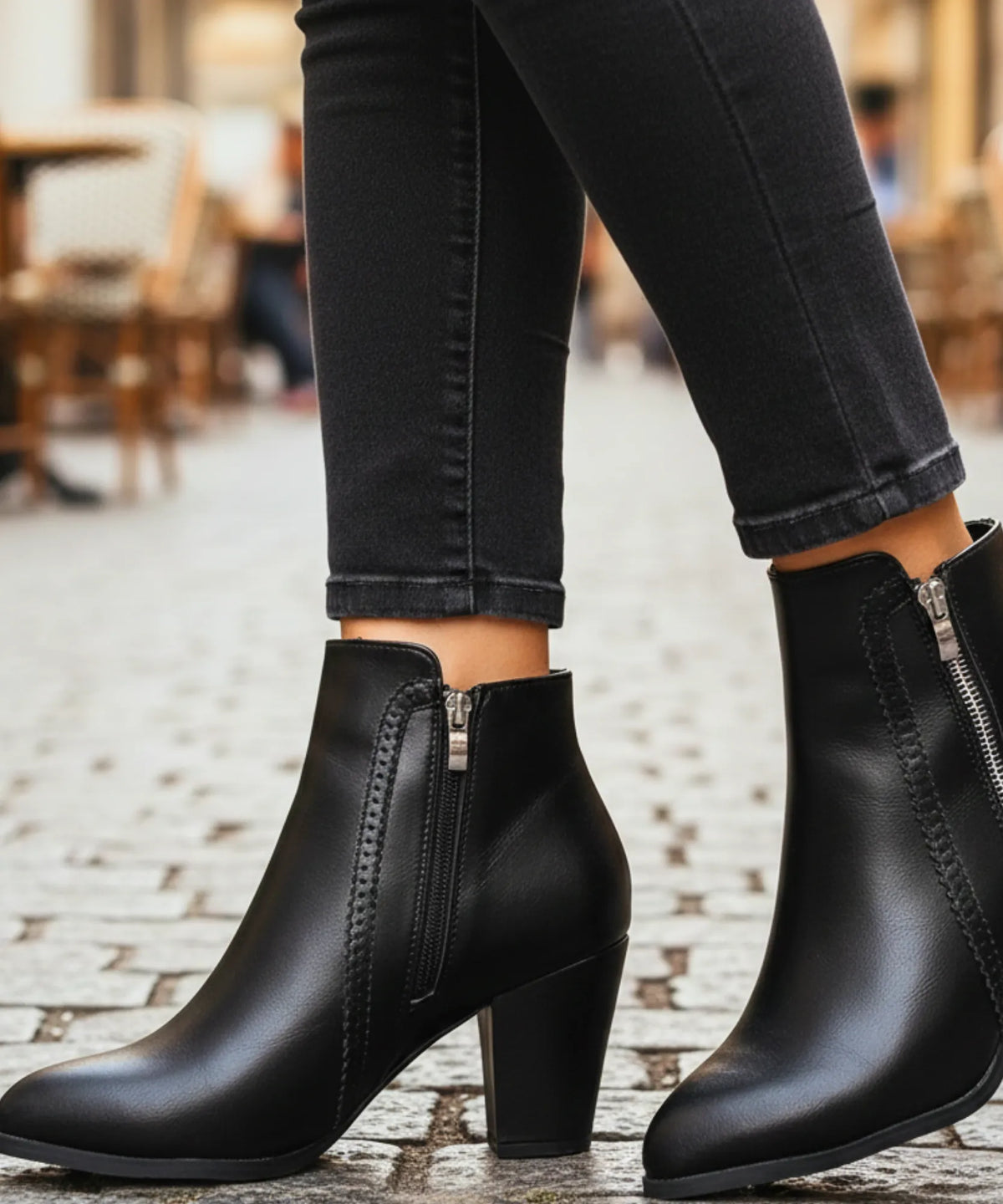 Damen Blockabsatz-Stiefeletten mit strukturiertem Lederoberteil – Detailansicht