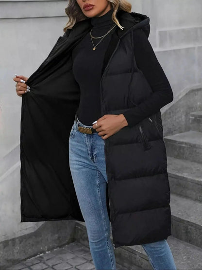 Gefütterte Damen Steppweste Longline Nahaufnahme Material