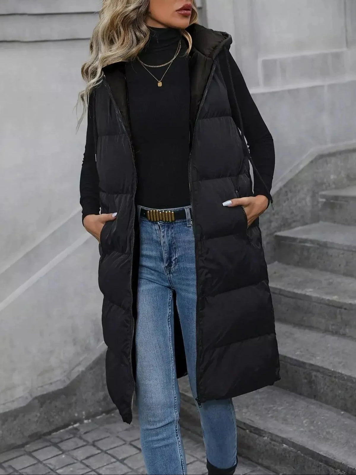 Damen Steppweste Schwarz-Apricot Rückenansicht