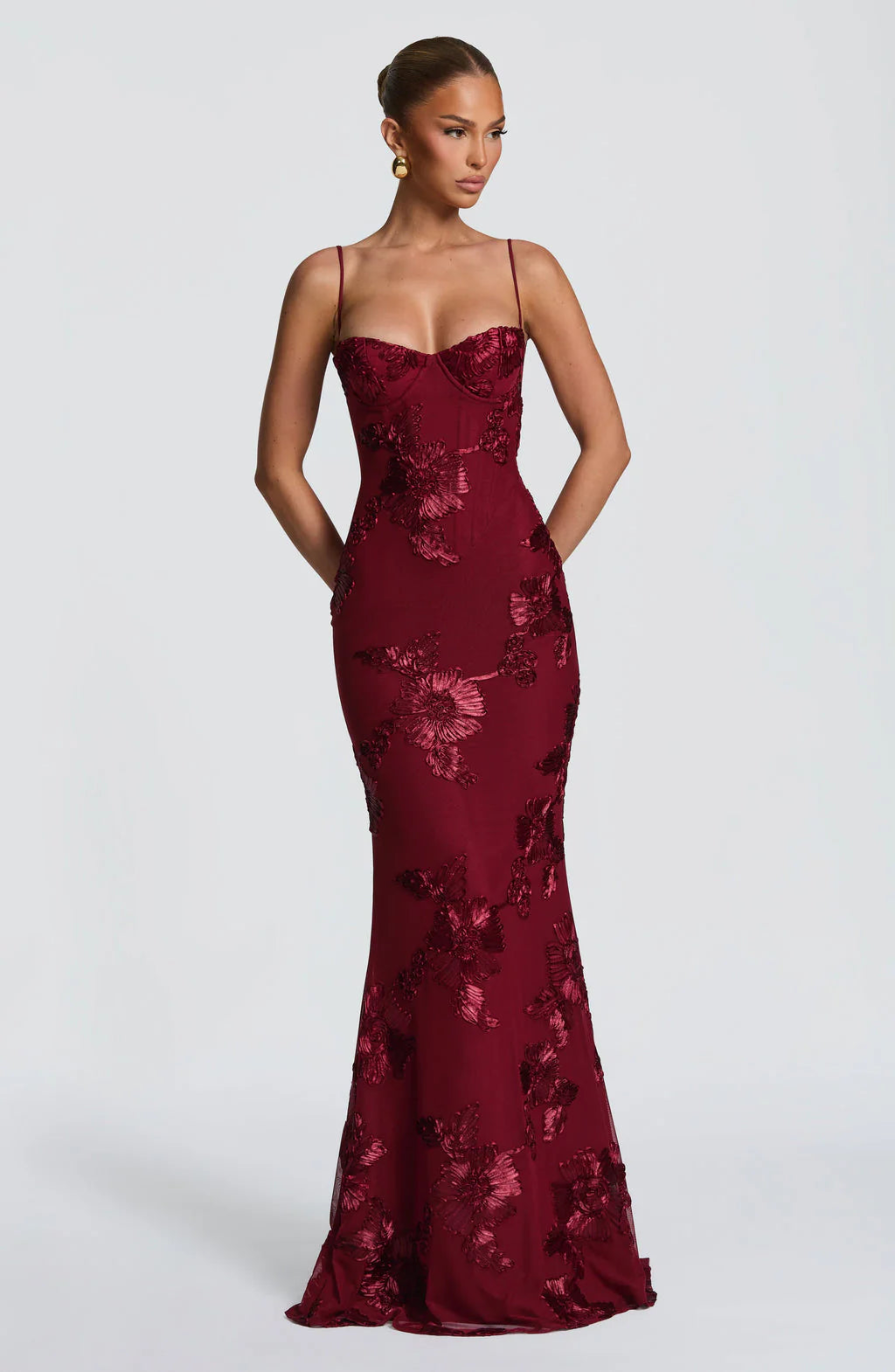 Rosavelle Damen Maxikleid mit Blumenapplikationen | Elegantes Ärmelloses Festkleid