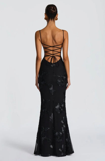 Rosavelle Damen Maxikleid mit Blumenapplikationen | Elegantes Ärmelloses Festkleid