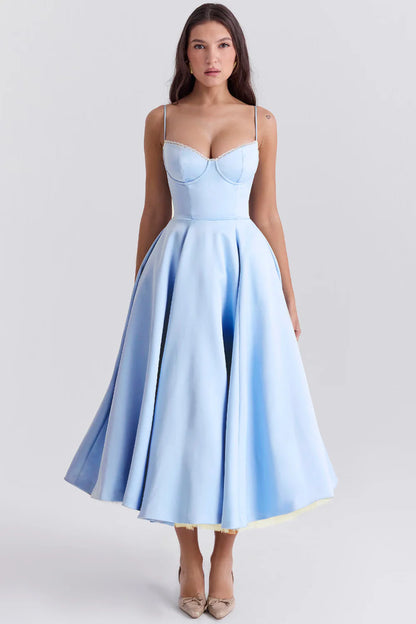 Amorette Damen Midikleid mit Korsagenoberteil | Elegantes Ärmelloses Fit & Flare Kleid