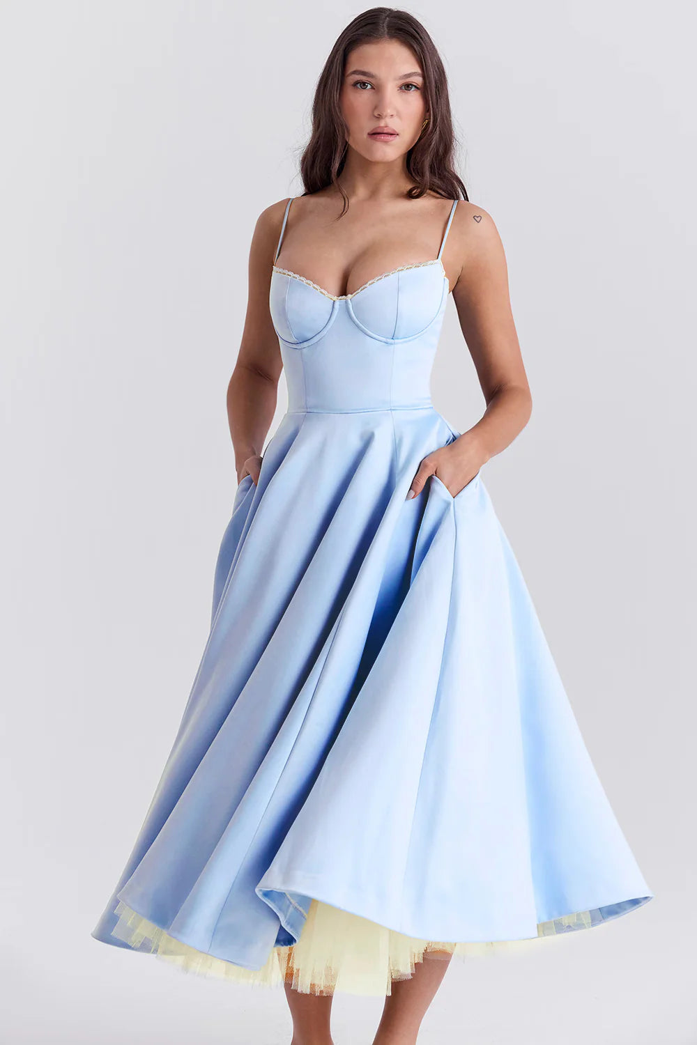 Amorette Damen Midikleid mit Korsagenoberteil | Elegantes Ärmelloses Fit & Flare Kleid
