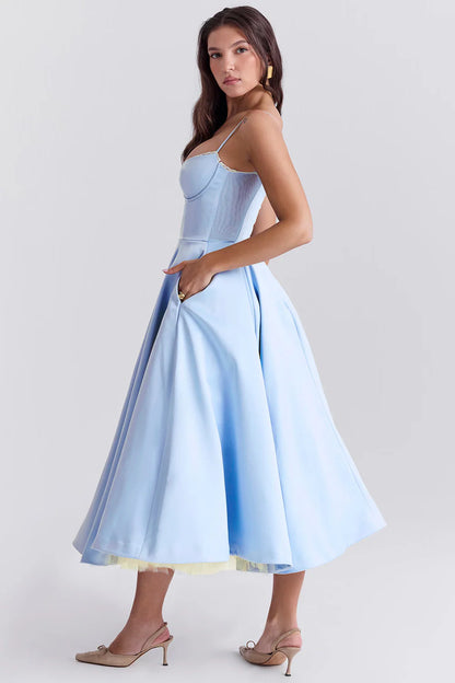 Amorette Damen Midikleid mit Korsagenoberteil | Elegantes Ärmelloses Fit & Flare Kleid