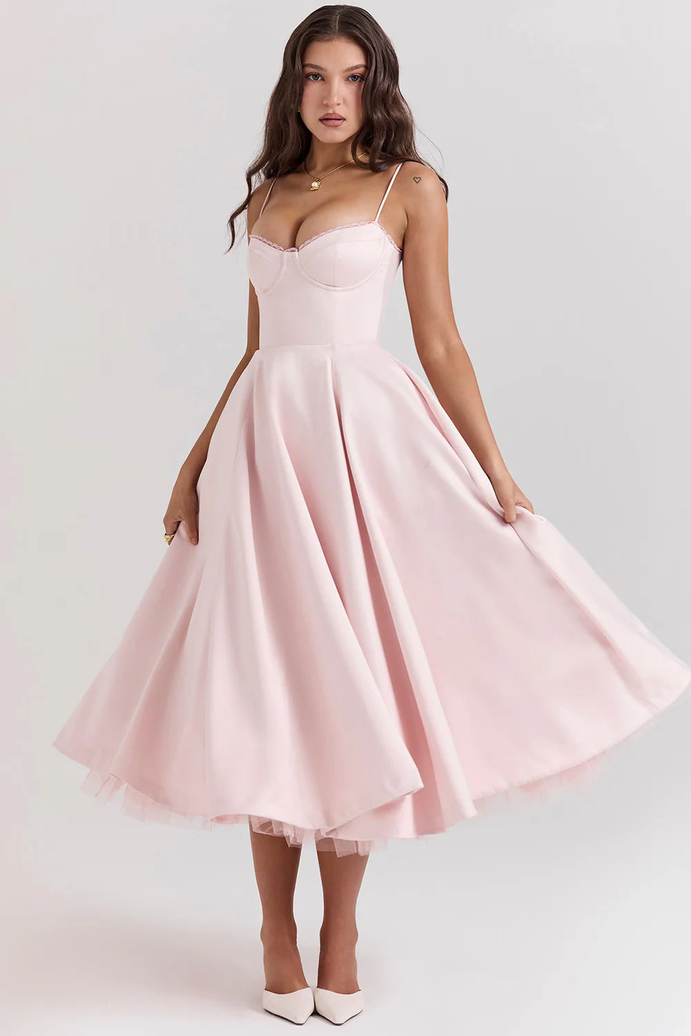 Amorette Damen Midikleid mit Korsagenoberteil | Elegantes Ärmelloses Fit & Flare Kleid