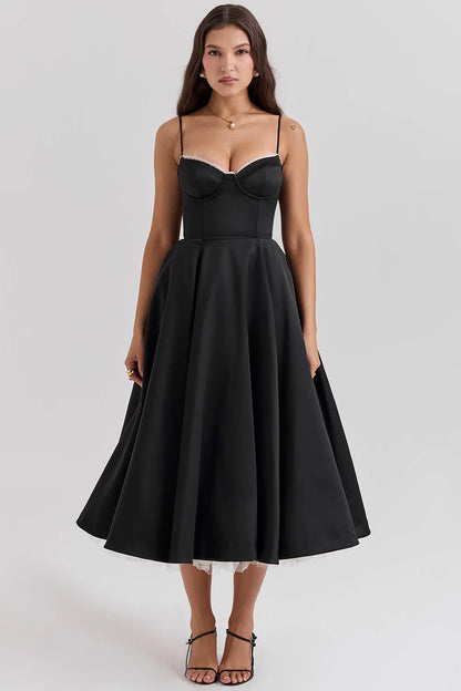 Amorette Damen Midikleid mit Korsagenoberteil | Elegantes Ärmelloses Fit & Flare Kleid