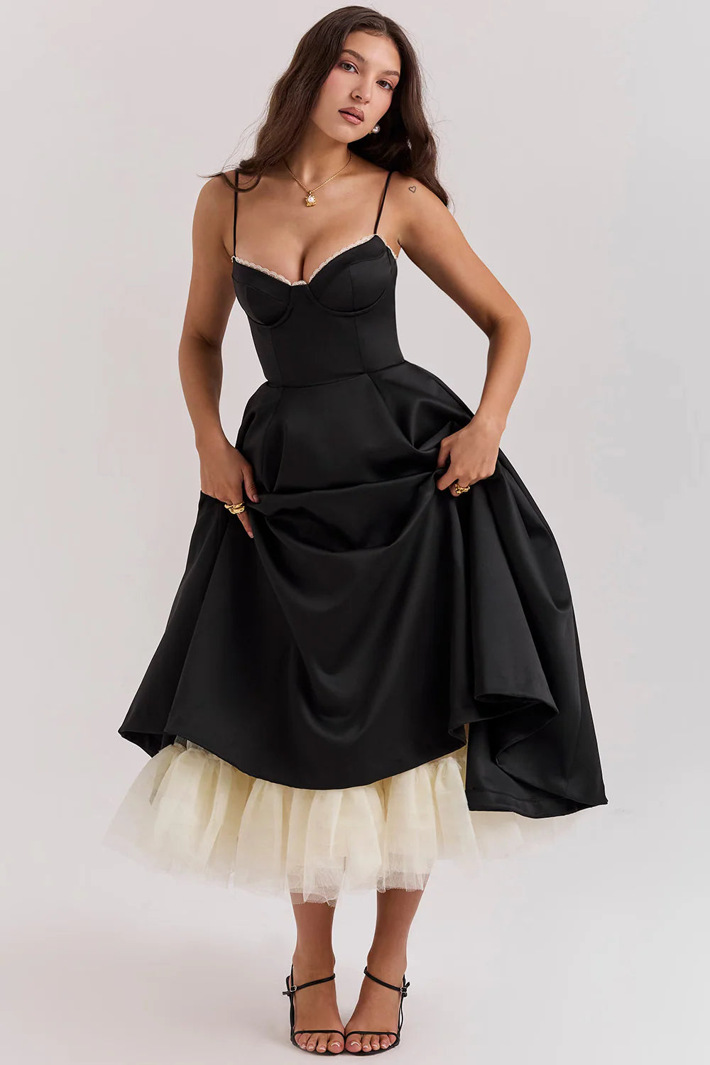 Amorette Damen Midikleid mit Korsagenoberteil | Elegantes Ärmelloses Fit & Flare Kleid