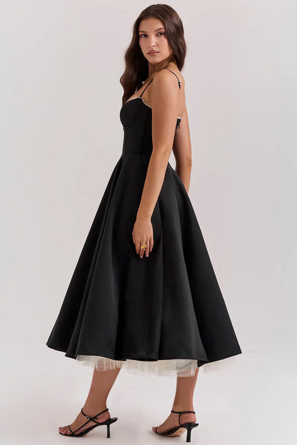 Amorette Damen Midikleid mit Korsagenoberteil | Elegantes Ärmelloses Fit & Flare Kleid