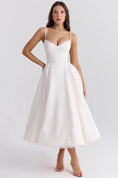 Amorette Damen Midikleid mit Korsagenoberteil | Elegantes Ärmelloses Fit & Flare Kleid
