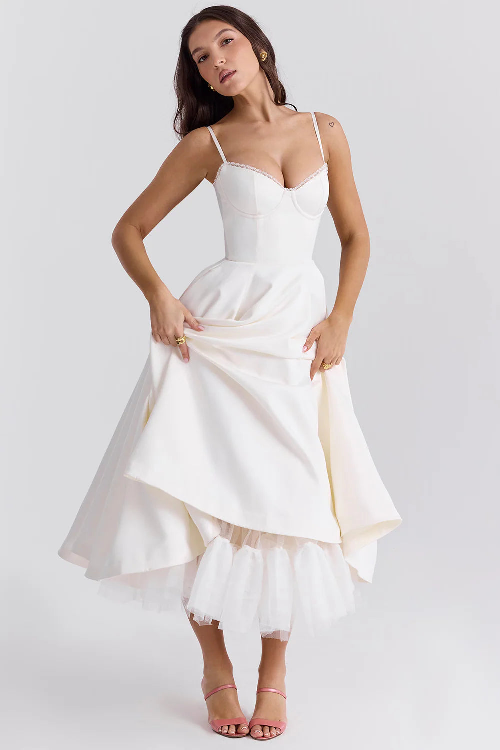 Amorette Damen Midikleid mit Korsagenoberteil | Elegantes Ärmelloses Fit & Flare Kleid