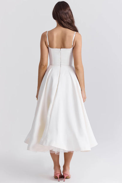 Amorette Damen Midikleid mit Korsagenoberteil | Elegantes Ärmelloses Fit & Flare Kleid