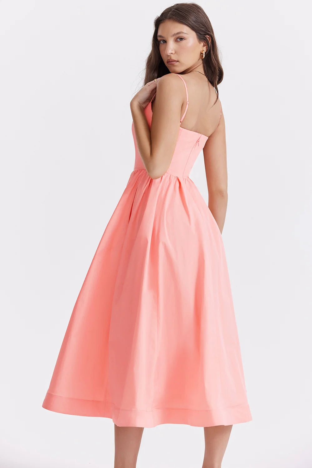 Maison Élise Damen Midikleid mit Karree-Ausschnitt | Spaghettiträger Fit & Flare Sommerkleid