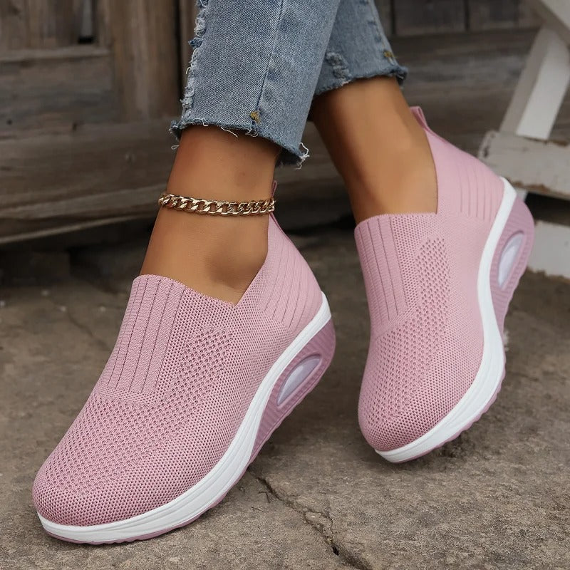 Orthia Damen orthopädische Hausschuhe in Rosa mit Keilabsatz und Luftkissen-Dämpfung