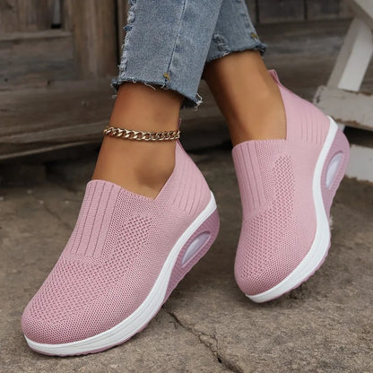 Orthia Damen orthopädische Hausschuhe in Rosa mit Keilabsatz und Luftkissen-Dämpfung