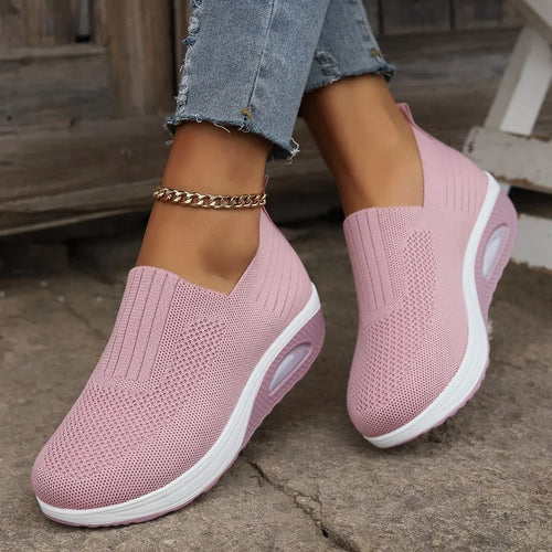 Orthia Damen orthopädische Hausschuhe in Rosa mit Keilabsatz und Luftkissen-Dämpfung