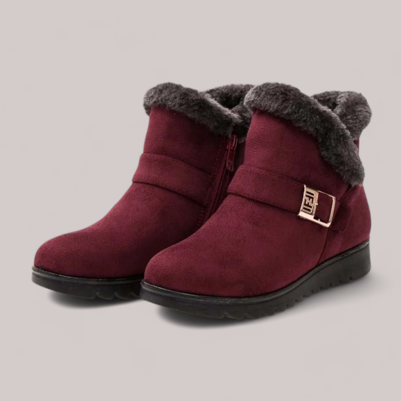 Seitenansicht der warmen Damen-Stiefeletten mit Wildleder-Obermaterial in Schwarz