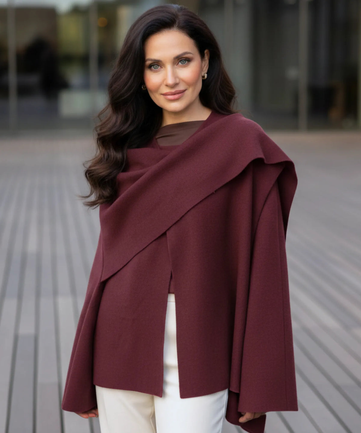 Damen Wollmantel mit Antipilling-Finish in Bordeaux