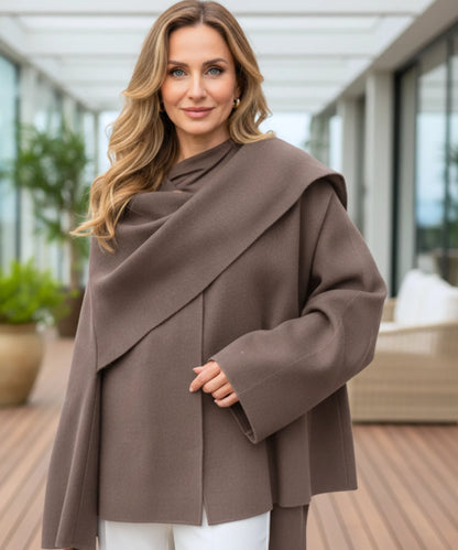 Gebürsteter Wollmantel Damen Oversized – Nahaufnahme Stoff