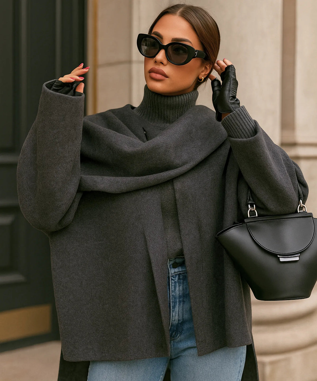 Wollmantel Oversized Damen Bordeaux – lässiger Alltagslook