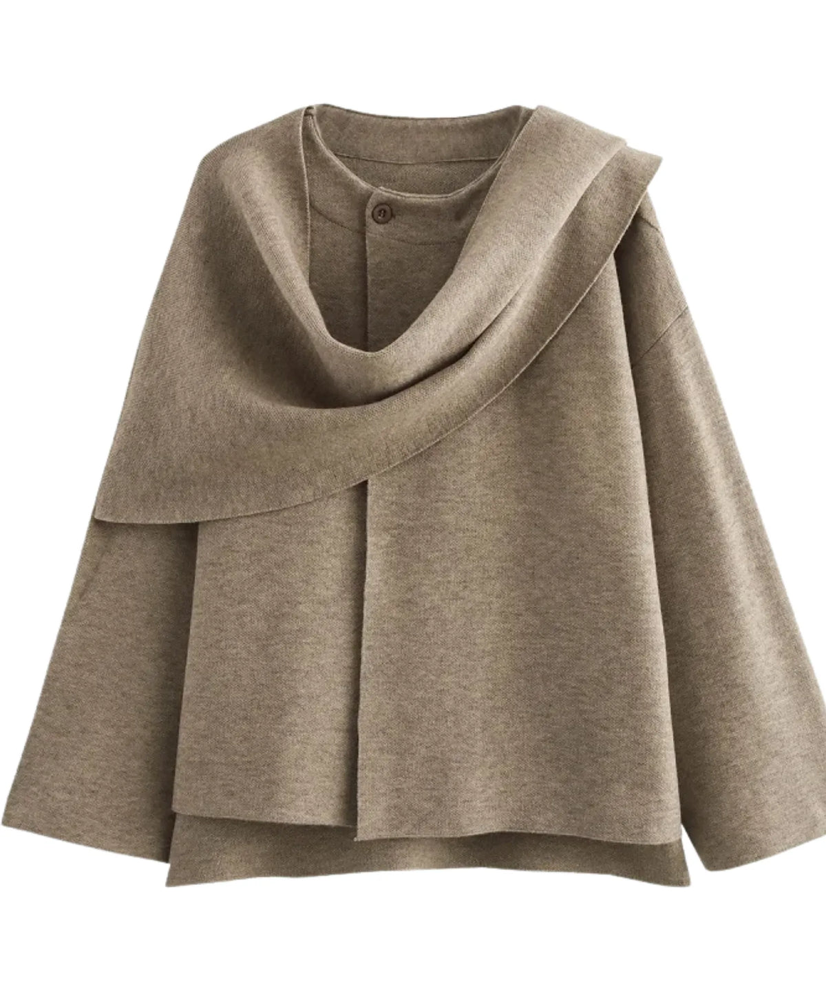 Midi-Wickelmantel Damen aus Wolle in Taupe – Detailansicht Saum