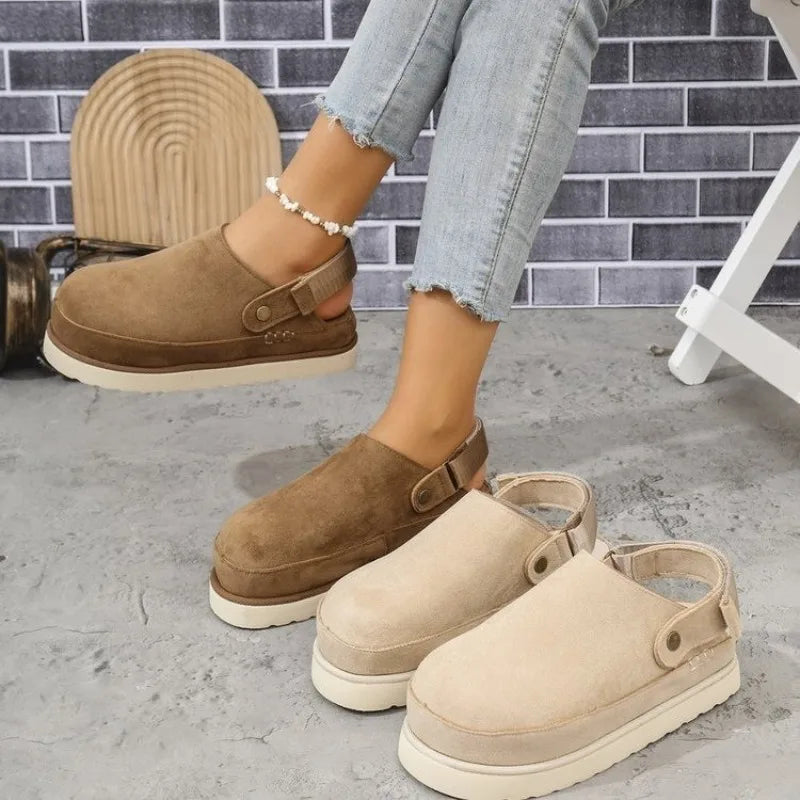 Damen Slip-on Clogs mit Plateausohle und Schnallenriemen – Detailansicht